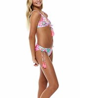 Beach Lingo Big Girls 7-16 Allover Floral Bralette & Hipster Pink Tassel Trim 2-Piece Swimsuit