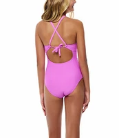 Beach Lingo Big Girls 7-16 Halter Rosette Trend One-Piece Swimsuit