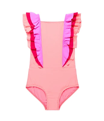 Beach Lingo Little Girls 2T-7 Colorblock Ruffle Detail One-Piece Swimsuit