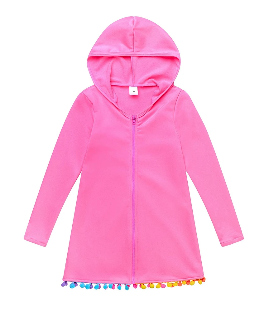 Beach Lingo Little Girls 2T-7 Little Girls Rainbow Pom Pom Trim Hooded Coverup