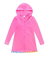 Beach Lingo Little Girls 2T-7 Little Girls Rainbow Pom Pom Trim Hooded Coverup