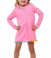 Beach Lingo Little Girls 2T-7 Little Girls Rainbow Pom Pom Trim Hooded Coverup