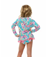 Beach Lingo Little Girls 2T-7 Long Sleeve Crewneck Raglan Top & Hipster 2-Piece Swimsuit