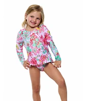 Beach Lingo Little Girls 2T-7 Long Sleeve Open Back Ruffle Detail One-Piece Swimsuit