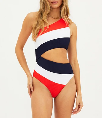 Beach Riot Joyce Color Block One Shoulder One Piece Swimsuit