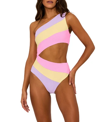 Beach Riot Joyce Ribbed Colorblock One Shoulder One Piece Swimsuit