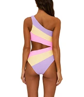 Beach Riot Joyce Ribbed Colorblock One Shoulder One Piece Swimsuit