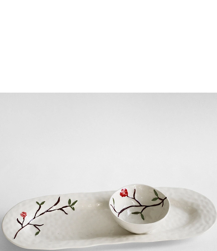 Beatriz Ball Ceramic Bird on Branch Mini Bowl and Platter, Set of 2