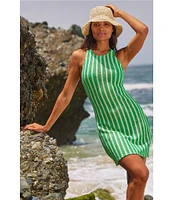 Becca By Rebecca Virtue Cabo Crochet High Neck Sleeveless Swim Cover-Up Dress