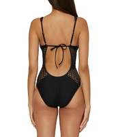 Becca By Rebecca Virtue Castaway Fishnet Texture Plunge Neck One Piece Swimsuit