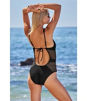 Becca By Rebecca Virtue Castaway Fishnet Texture Plunge Neck One Piece Swimsuit