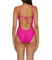 Becca By Rebecca Virtue Castaway Fishnet Texture Plunge Neck One Piece Swimsuit
