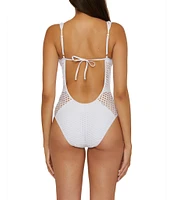 Becca By Rebecca Virtue Castaway Fishnet Texture Plunge Neck One Piece Swimsuit