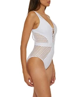 Becca By Rebecca Virtue Castaway Fishnet Texture Plunge Neck One Piece Swimsuit
