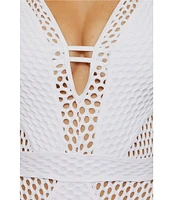 Becca By Rebecca Virtue Castaway Fishnet Texture Plunge Neck One Piece Swimsuit