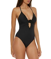 Becca By Rebecca Virtue Colette Clare Scallop Crochet Open Back One Piece Swimsuit