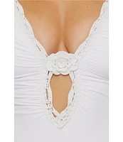 Becca By Rebecca Virtue Colette Clare Scallop Crochet Open Back One Piece Swimsuit