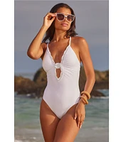 Becca By Rebecca Virtue Colette Clare Scallop Crochet Open Back One Piece Swimsuit