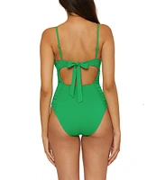Becca By Rebecca Virtue Color Code Square Neck Lace-Up Shirred One Piece Swimsuit