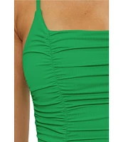 Becca By Rebecca Virtue Color Code Square Neck Lace-Up Shirred One Piece Swimsuit