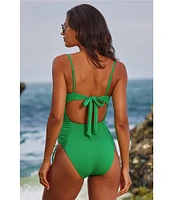 Becca By Rebecca Virtue Color Code Square Neck Lace-Up Shirred One Piece Swimsuit