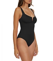 Becca By Rebecca Virtue Color Code V-Wire Neck Shirred Front One Piece Swimsuit