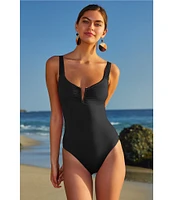 Becca By Rebecca Virtue Color Code V-Wire Neck Shirred Front One Piece Swimsuit