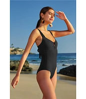 Becca By Rebecca Virtue Color Code V-Wire Neck Shirred Front One Piece Swimsuit