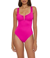 Becca By Rebecca Virtue Color Code V-Wire Neck Shirred Front One Piece Swimsuit