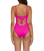 Becca By Rebecca Virtue Color Code V-Wire Neck Shirred Front One Piece Swimsuit