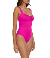 Becca By Rebecca Virtue Color Code V-Wire Neck Shirred Front One Piece Swimsuit