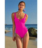 Becca By Rebecca Virtue Color Code V-Wire Neck Shirred Front One Piece Swimsuit