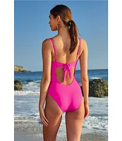 Becca By Rebecca Virtue Color Code V-Wire Neck Shirred Front One Piece Swimsuit