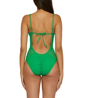 Becca By Rebecca Virtue Color Play Show & Tell Crochet Plunge Neck One Piece Swimsuit