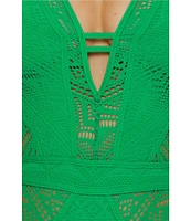 Becca By Rebecca Virtue Color Play Show & Tell Crochet Plunge Neck One Piece Swimsuit