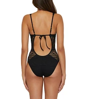 Becca By Rebecca Virtue Color Play Show & Tell Crochet Plunge Neck One Piece Swimsuit