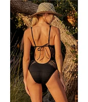 Becca By Rebecca Virtue Color Play Show & Tell Crochet Plunge Neck One Piece Swimsuit