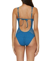 Becca By Rebecca Virtue Color Play Show & Tell Crochet Plunge Neck One Piece Swimsuit