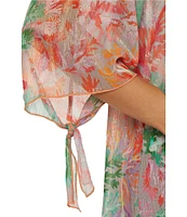 Becca By Rebecca Virtue Coral Reef Sheer knit Tie Front Kimono Swim Cover-Up