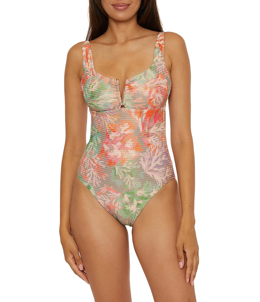 Becca By Rebecca Virtue Coral Reef Viviana V-Wire Tie Back One Piece Swimsuit