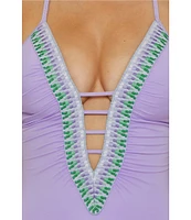 Becca By Rebecca Virtue Fiesta Clare Basket Weave Plunge Neck One Piece Swimsuit