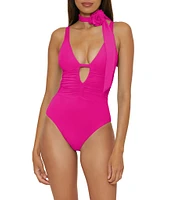 Becca By Rebecca Virtue Garden of Eden Magnolia Plunge Shirred One Piece Swimsuit