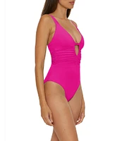 Becca By Rebecca Virtue Garden of Eden Magnolia Plunge Shirred One Piece Swimsuit
