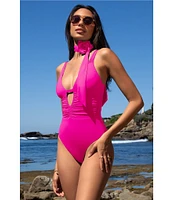 Becca By Rebecca Virtue Garden of Eden Magnolia Plunge Shirred One Piece Swimsuit