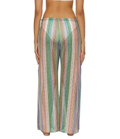 Becca By Rebecca Virtue Jacquard Crochet Knit Drawstring Waist Wide Leg Pull-On Swim Cover-Up Pants