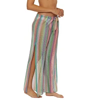 Becca By Rebecca Virtue Jacquard Crochet Knit Drawstring Waist Wide Leg Pull-On Swim Cover-Up Pants