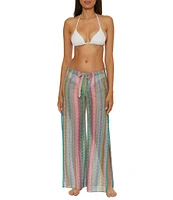 Becca By Rebecca Virtue Jacquard Crochet Knit Drawstring Waist Wide Leg Pull-On Swim Cover-Up Pants