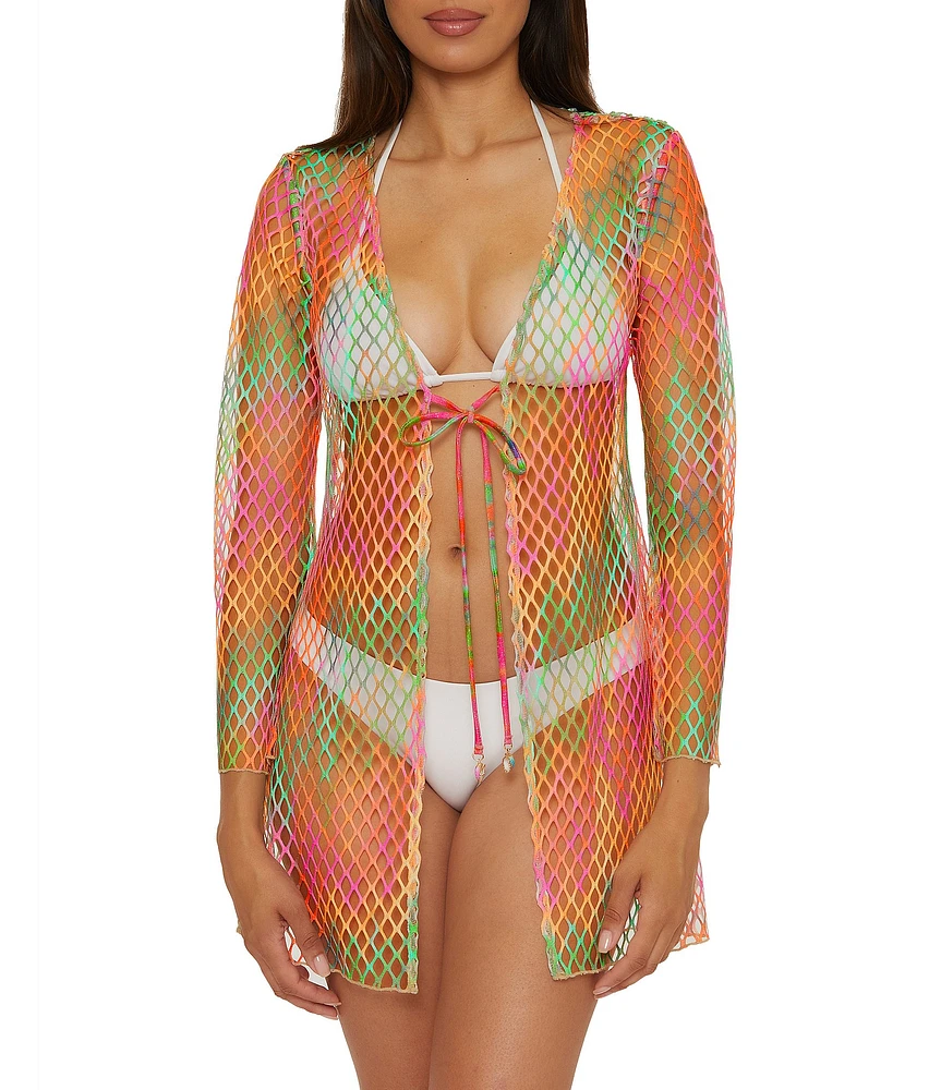 Becca By Rebecca Virtue Mirage Fishnet Flare Sleeve Tunic Swim Cover-Up