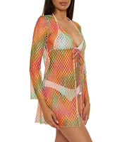 Becca By Rebecca Virtue Mirage Fishnet Flare Sleeve Tunic Swim Cover-Up