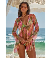 Becca By Rebecca Virtue Mirage Fishnet Flare Sleeve Tunic Swim Cover-Up